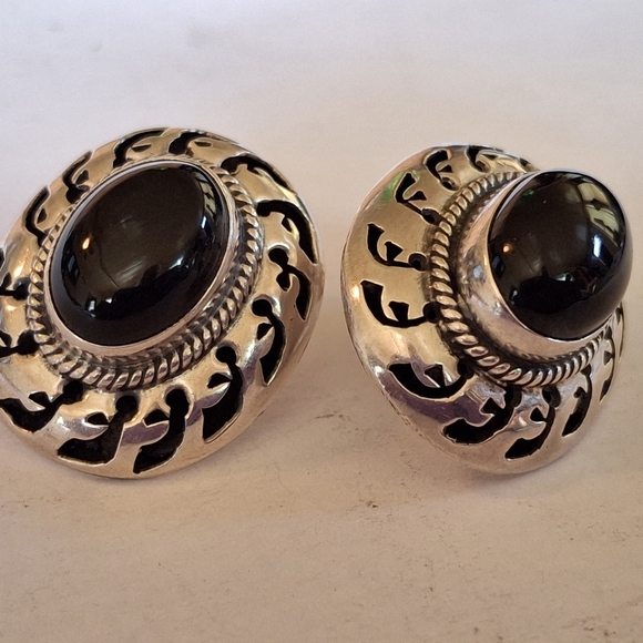 Vintage Sterling Silver 925 Onyx Taxco Stud Earrings 8 grams - Picture 15 of 16